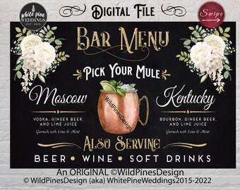 Wedding Signature Drink Sign Printable, Moscow Mule Bar, Pick Your Mule Bar Sign, Wedding Signature Cocktail, Kentucky Mule, Mule Bar Menu