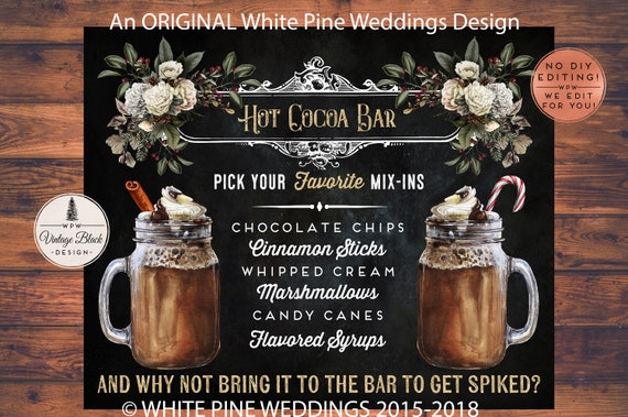 Printable Hot Cocoa Bar sign, Hot Chocolate Bar, Holiday Cocoa sign,  Christmas Wedding Hot Cocoa, Winter Wedding, Hot Cocoa Mug, Candy Cane