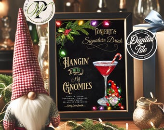 Christmas Cocktail Sign, Signature Drink, Holiday Party Bar Menu, Christmas Gnome, Family Gathering, Friendsmas, Peppermint Martini