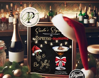 Christmas Cocktail Sign, Santa's Signature Drink, Holiday Party Bar Menu, Family Gathering, Espresso Martini, Friendsmas