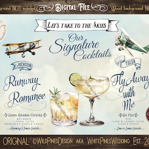 Wedding Signature Drinks Printable Sign, Aviation Wedding, Vintage Wedding, Airplane Wedding, Travel Wedding, Bride Groom Cocktails