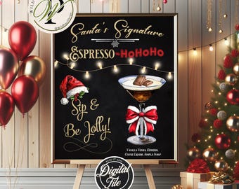 Christmas Cocktail Sign, Santa's Signature Drink, Holiday Party Bar Menu, Family Gathering, Espresso Martini, Friendsmas