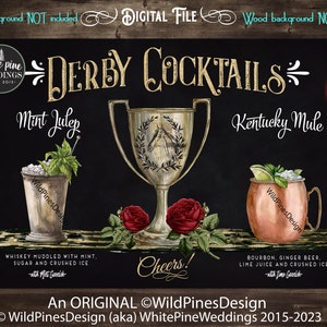 Kentucky Derby Signature Drinks Printable, Derby Drinks, Mint Julep, Derby Cocktails, Derby Roses, Derby Party Decor, Oaks Lily, Moscow Mule