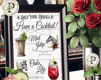Kentucky Derby Drink Sign, Mint Julep, Oaks Lily Drink, Kentucky Derby Cocktails, Kentucky Derby Party, Derby Bar Menu, Kentucky Derby Decor