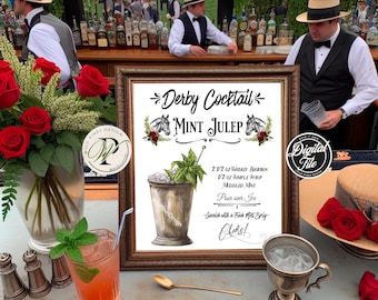 Kentucky Derby Drink Sign, Mint Julep Recipe Card, Derby Cocktail, Kentucky Derby Party, Derby Bar Menu, Derby Decor, Race Day, Horse Race