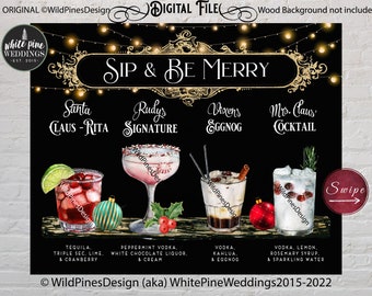Christmas Signature Drinks, Christmas Holiday Bar Sign, Christmas Cocktails, Winter Holiday Drinks, Christmas Party, Holiday Party Bar Menu