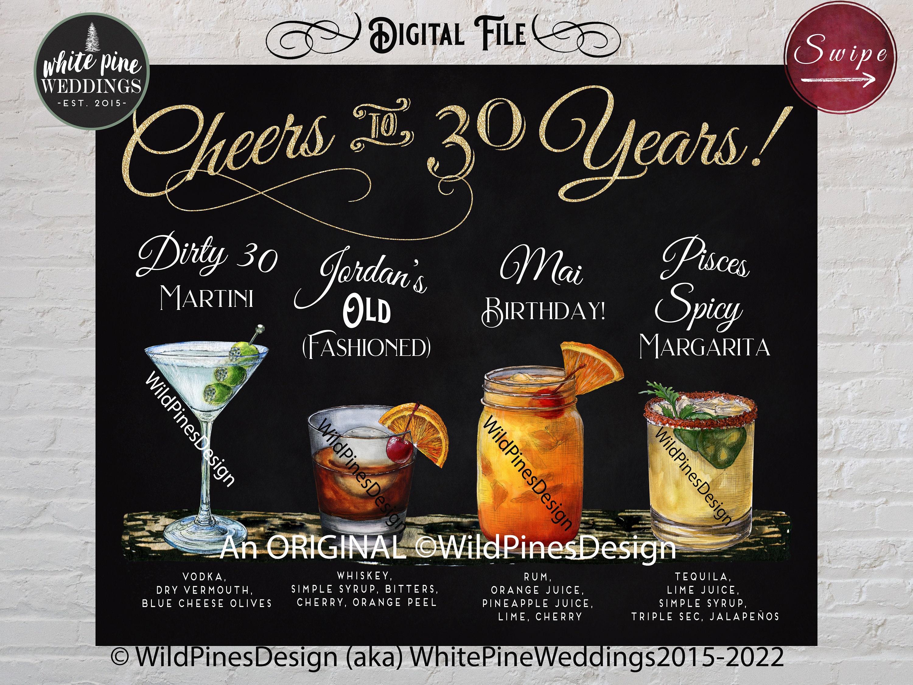 Birthday Signature Drinks Printable Sign Signature Cocktails