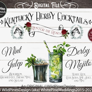 Printable Kentucky Derby Drink Sign, Kentucky Derby Cocktails, Mint Julep, Kentucky Derby Party, Talk Derby to Me, Signature Drink Sign