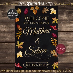 Fall Leaves Wedding Welcome Sign Printable, Rustic Fall Wedding Sign, Autumn Leaves Wedding, Burgundy Fall Wedding, Rust Orange Leaves