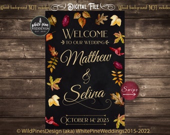 Fall Leaves Wedding Welcome Sign Printable, Rustic Fall Wedding Sign, Autumn Leaves Wedding, Burgundy Fall Wedding, Rust Orange Leaves