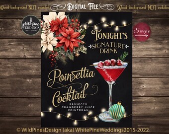 Christmas Signature Drink Sign, Cocktail Sign, Holiday Drink Sign, Drink Menu, Party Decor, Poinsettia Cocktail