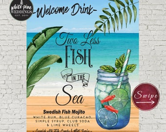 Our Signature Drink Sign/Printable File, Two Less Fish In The Sea, Tropical Greenery, Beach Wedding, Beach Bar Menu, Mint Mojito, Engagement