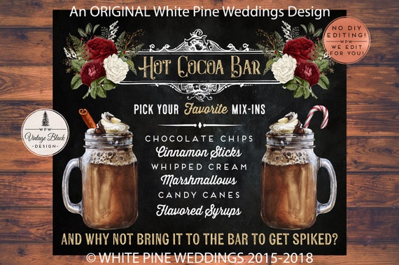 Printable Hot Cocoa Bar sign, Hot Chocolate Bar, Wedding Cocoa Bar sign, Christmas Wedding, Winter Wedding, Mason Jar, Snowflake Wedding