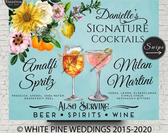 Signature Drink Sign Printable, Wedding Drinks, Signature Cocktail Sign, Couples Drink Sign, Tuscan Wedding, His Hers Cocktails, Sunflowers