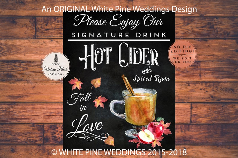 Printable Hot Cider Sign Signature Drink Sign Fall Signature Etsy