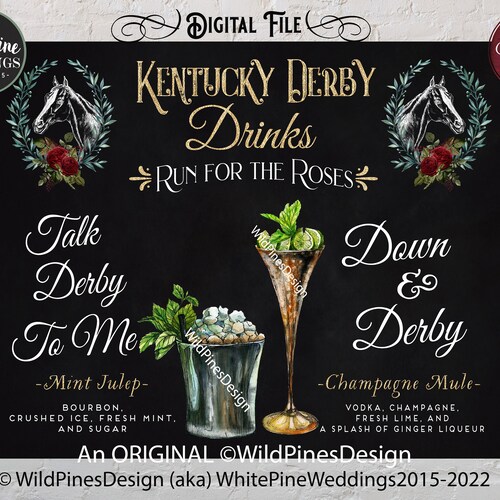 Printable Kentucky Derby Drink Sign Kentucky Derby Cocktails Etsy