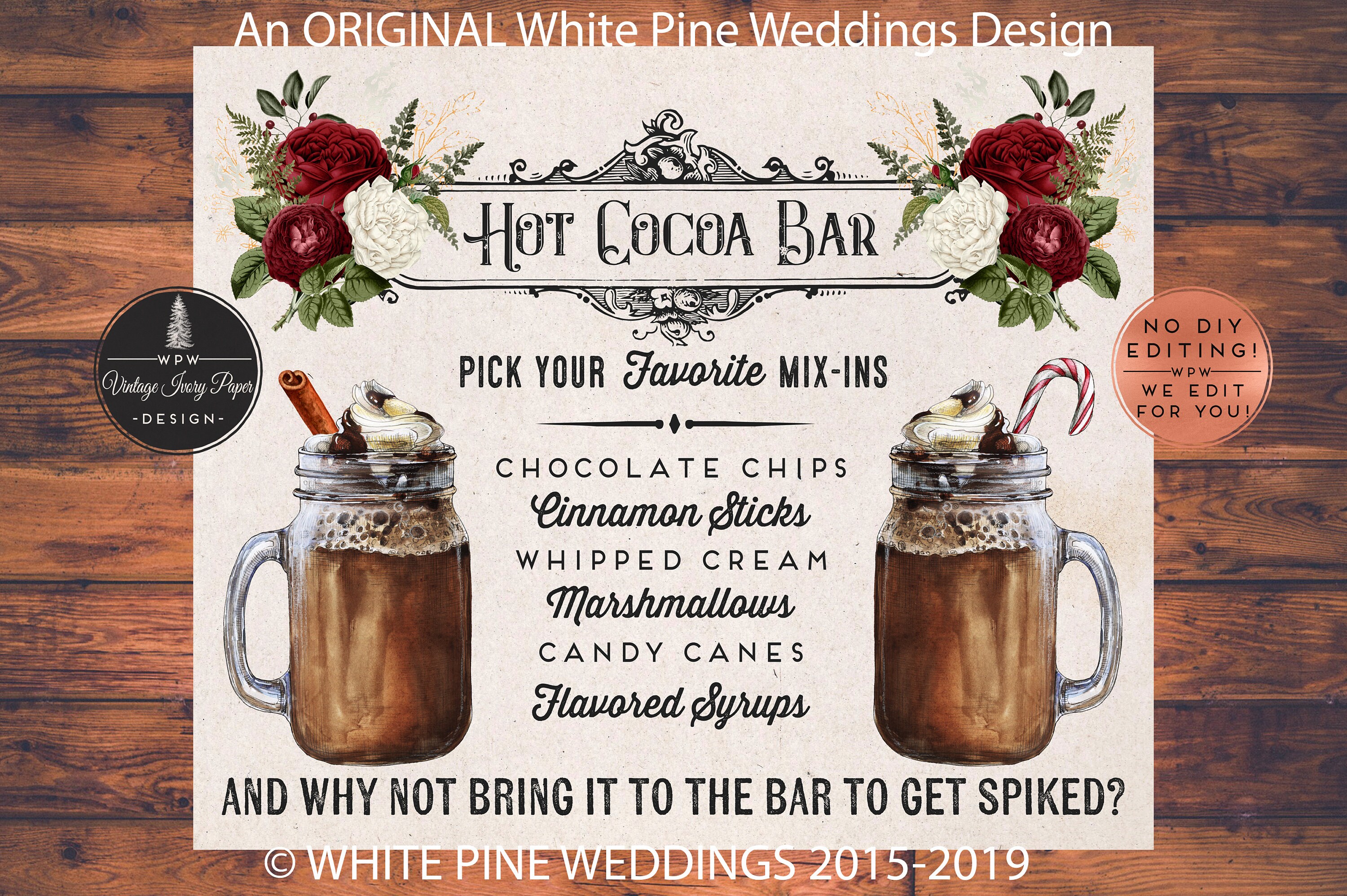 Printable Hot Cocoa Bar sign, Hot Chocolate Bar, Wedding Cocoa Bar sign, Christmas Wedding, Winter Wedding, Mason Jar, Snowflake Wedding
