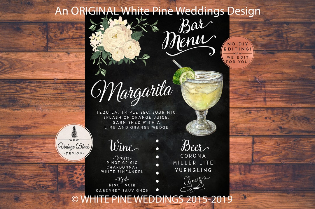 Margarita Signature Drink Sign, Wedding Bar Menu, Signature Cocktail