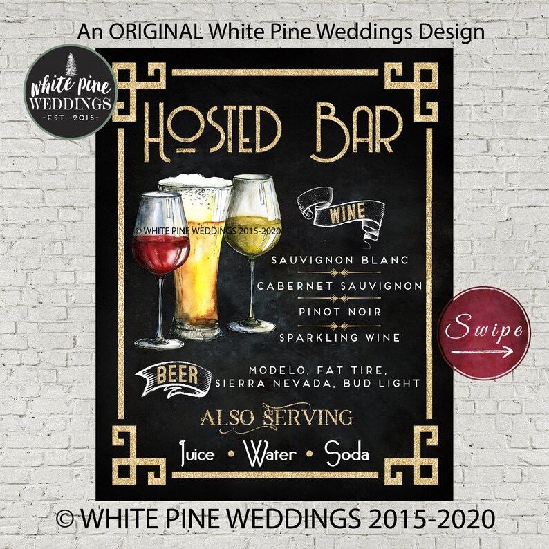 Art Deco Hosted Bar Printable Sign Wine and Beer Menu Etsy