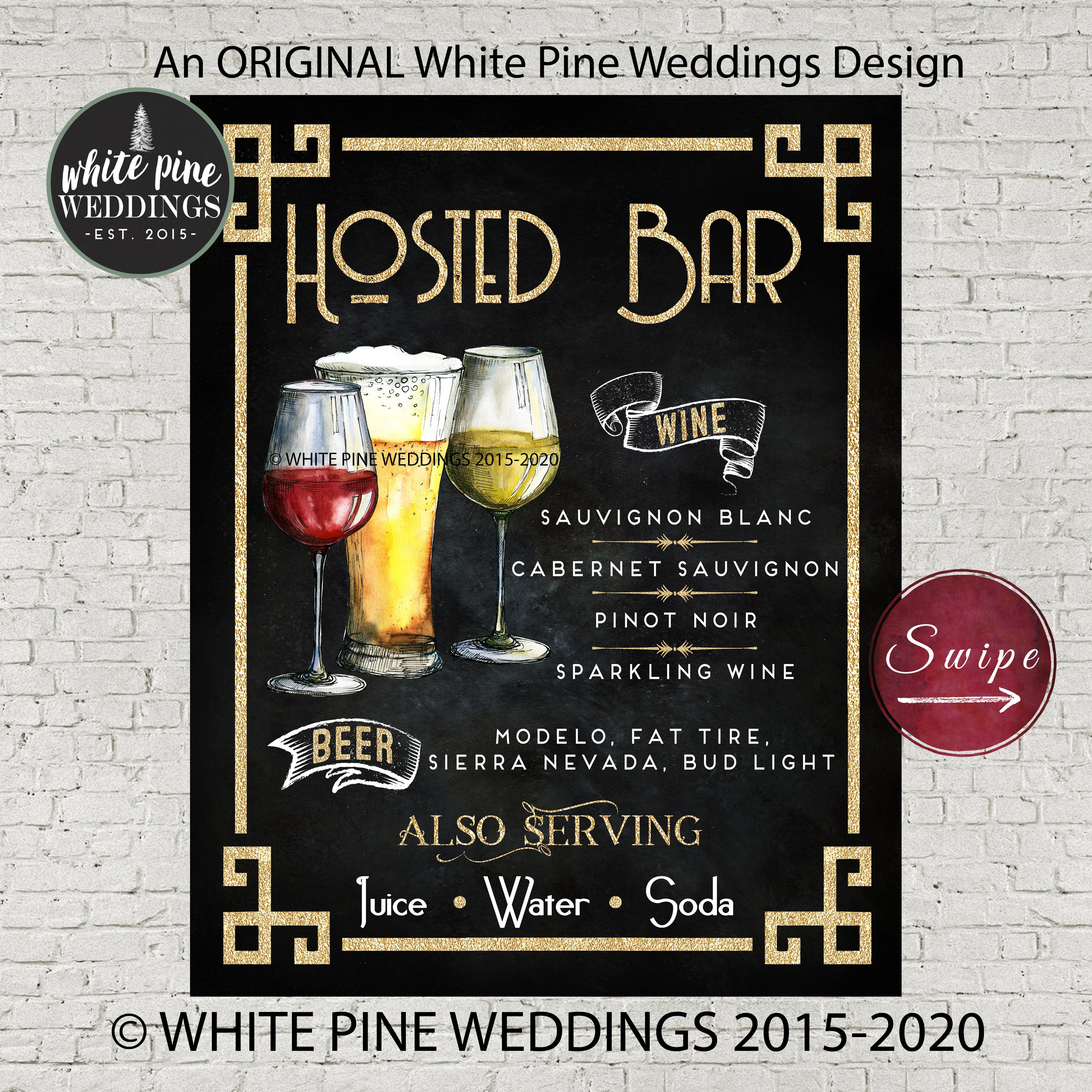 Art Deco Hosted Bar Printable Sign Wine And Beer Menu Etsy