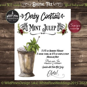 Kentucky Derby Drink Sign, Mint Julep, Oaks Lily Drink, Kentucky Derby Cocktails, Derby Party Decor, Derby Bar Menu, Derby Cocktail Recipe