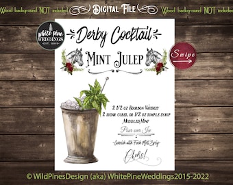 Kentucky Derby Drink Sign, Mint Julep, Oaks Lily Drink, Kentucky Derby Cocktails, Derby Party Decor, Derby Bar Menu, Derby Cocktail Recipe