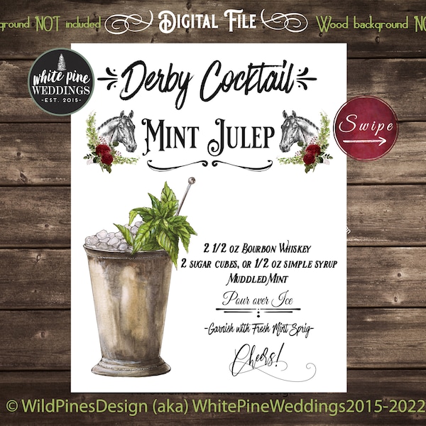 Kentucky Derby Drink Sign, Mint Julep, Oaks Lily Drink, Kentucky Derby Cocktails, Derby Party Decor, Derby Bar Menu, Derby Cocktail Recipe