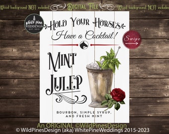 Kentucky Derby Party Drink Sign Printable, Mint Julep Drink, Oaks Lily, Derby Cocktail, Kentucky Derby Decor, Derby Horse, Run for the Roses