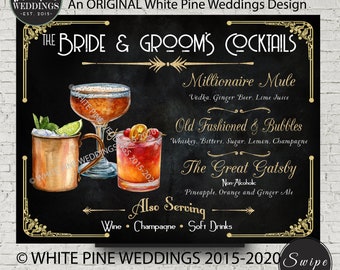 Signature Wedding Drink Sign Printable, Art Deco Wedding, His Hers Signature Cocktails Drinks, Vintage Hollywood, Prohibition Cocktails