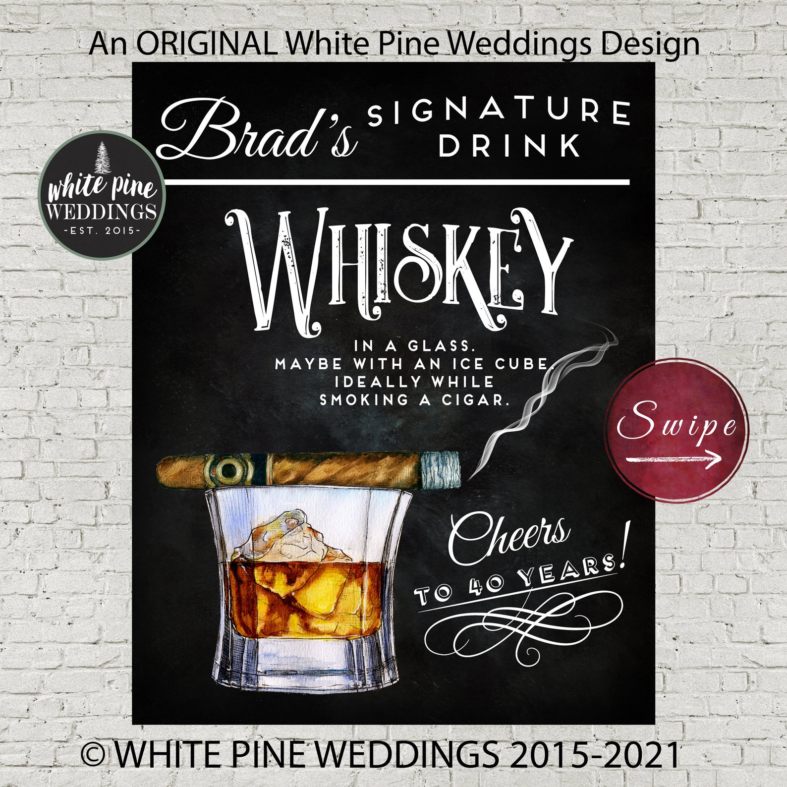 Cheers Whiskey Birthday Printable Sign Signature Cocktail Etsy