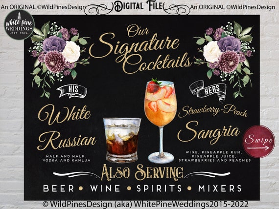 Wedding Signature Drinks Sign Printable Purple Floral - Etsy