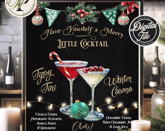 Christmas Cocktail Sign, Signature Drink, Holiday Party Bar Menu, Poinsettia Cocktail, Christmas Bunting