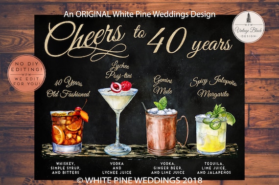 Birthday Signature Drinks Printable Sign Signature Cocktails Etsy