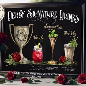 Kentucky Derby Signature Drinks, Kentucky Derby Drink Sign, Mint Julep, Kentucky Derby Cocktails, Derby Party, Oaks Lily, Run for the Roses
