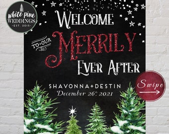 Christmas Wedding Welcome Sign, Winter Wedding Welcome Sign, White Christmas Wedding, Snowflake Welcome, Christmas Tree, Evergreen, Pine