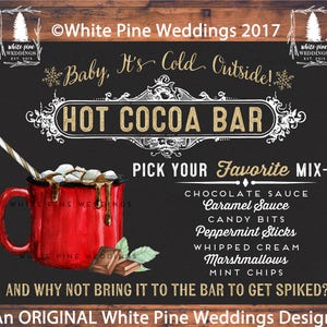 Hot Cocoa Bar Menu printable, Baby It's Cold Outside, Hot Chocolate Bar, Christmas Wedding, Rustic Winter Wedding, Camp Wedding, Camping Mug
