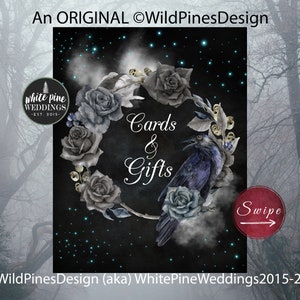 Wedding Card Gifts Printable Sign, Gothic Wedding, Dark Moody Wedding, Black and Silver Wedding, Goth Raven, Hallowedding, Raven Gothic