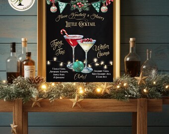 Christmas Cocktail Sign, Signature Drink, Holiday Party Bar Menu, Poinsettia Cocktail, Christmas Bunting