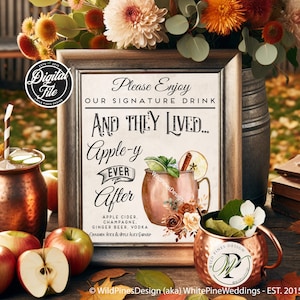 Signature Drink Fall Wedding, Appley Ever After, Apple Cider Drink, Terracotta Wedding Colors, Couples Autumn Cocktail Sign, Apple Cider