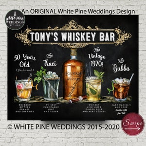 Whiskey Bar Sign, Cigar Bar sign, Whiskey and Cigar Bar sign, Bourbon Bar Sign, Wedding Signature Drinks, Whiskey Bar Menu, Cocktail Bar image 1