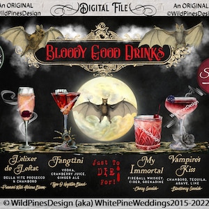 Halloween Drink Sign Printable, Halloween Cocktail Drinks, Halloween Bar Menu, Halloween Party Drinks, Gothic Wedding, Halloween Wedding