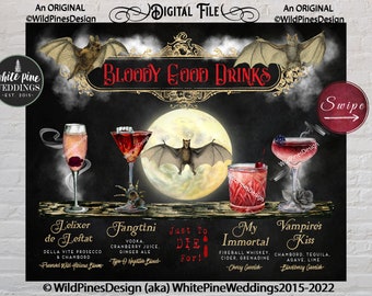 Halloween Drink Sign Printable, Halloween Cocktail Drinks, Halloween Bar Menu, Halloween Party Drinks, Gothic Wedding, Halloween Wedding