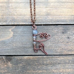 Handmade wire design pendant-antique copper butterfly with labradorite and copper beads