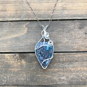 Handmade wire wrapped pendant-Ocean Jasper in sterling silver
