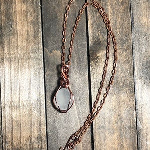 Wire wrapped pendant-authentic sea glass-antique copper