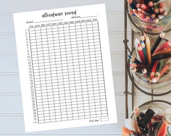 Attendance Record for Homeschool || Homeschool Printable