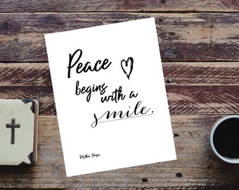 Peace Begins With A Smile || Mother Teresa INSTANT DOWNLOAD, art print, catholic, christian, decor