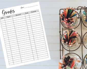 Grade Sheet || Homeschool, Record Keeping, Grade Keeping || Black and White