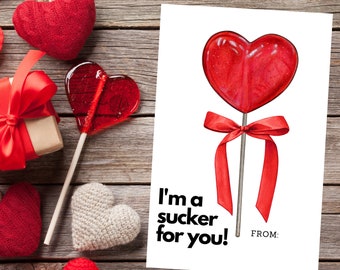 Valentine Lollipop Holder, Printable Valentine, Children's Valentine, Sucker for You Valentine