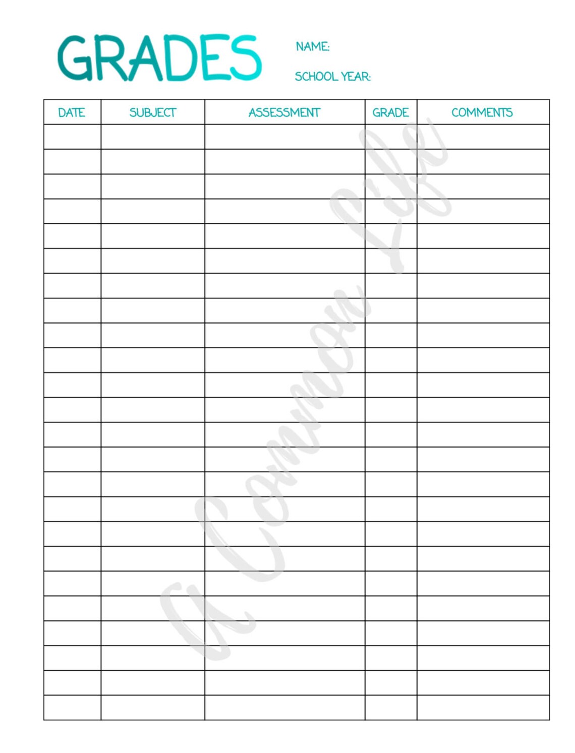 Grade Sheet Homeschool Record Keeping Grade Keeping Etsy